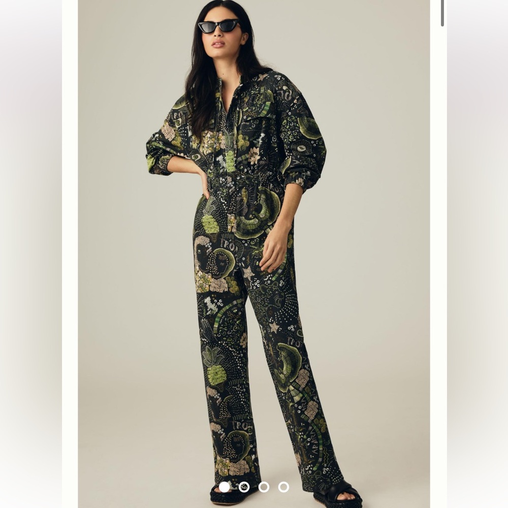 FARM Rio Black & Green Printed Long-Sleeve Jumpsuit